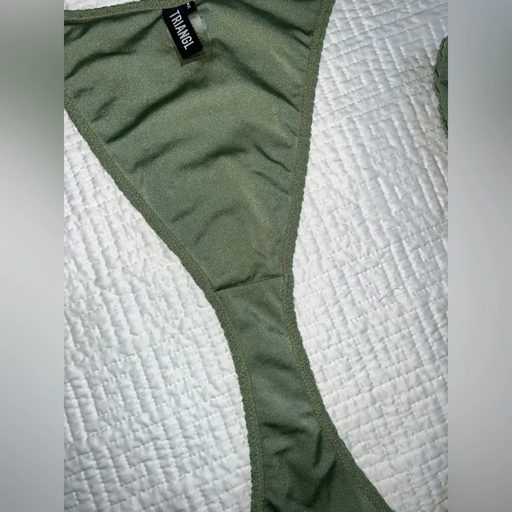 triangl swimwear Olive Green Textured Tie Bikini